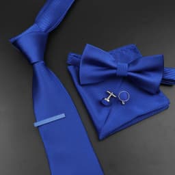 New Men's Tie Bowtie Set Luxury Business Worker Blue Black Solid Color Silk Polyester Jacquard Woven Necktie Suit Wedding Party