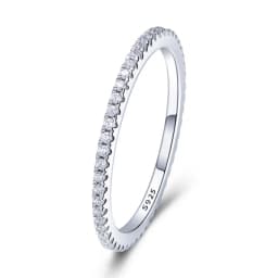 BAMOER 925 Sterling Silver Full Paved Simulated Diamond Stackable Rings, Women Gold Plated Engagement Eternity Bands Colored CZ