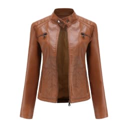 Spring New Casual Women Leather Jacket Stand Collar Slim Fit Short PU Leather Coat Solid Classic Female Outerwear
