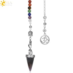 CSJA Natural Stone Cone Pendulums Crystal 3D Buddha 7 Chakras Chain Reiki Pendulum for Dowsing Pendule Radiestesia Pendulo G251