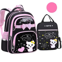 New Korean Primary PU leather School Bag 2020 Fashion Cute Girls With Cute Cat Orthopaedic Waterproof Backpack