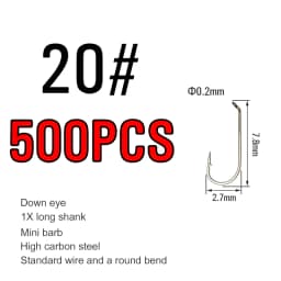 ICERIO 500/1000PCS Fly Tying Hook High Carbon Steel Nymph Dry Wet Fishing Fly Hook Down Eye 1X Long Shank Round Bend