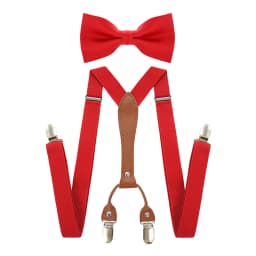 Adjustable Elasticated Y Shape Men Suspenders Bowtie Set Black Elastic Clip-on Braces Belt with Leather Suit Business Wedding