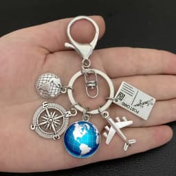 Earth plane keychain pendant earth compass personality memorial key ring gift for travel lovers