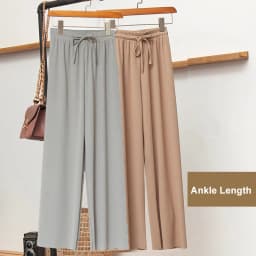 Slacks Women's Loose Summer Pants Soft Ice Silk Ankle-Length Black Wide Leg Pants Grey Khaki Women High Waisted Trousers