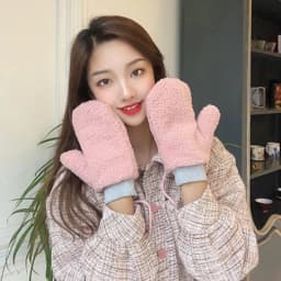 Winter Lamb Wool Halter Neck Full Finger Warm Mittens Korean Female Double Layer Plush Thicken Windproof Cycling Gloves H36