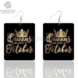 SOMESOOR Black Queen Are Born In 12 Months Wooden Drop Earrings Golden Crown Printed African Dangle For Women Birthday Gifts