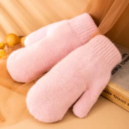 New Women Winter Keep Warm Plus Cashmere Thicken Solid Elasticity Soft Full Fingers Wool Knitting Mittens Gloves Cute Lovely