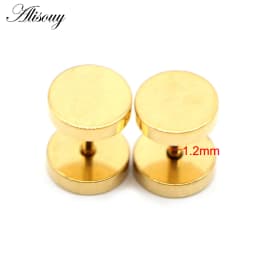 Alisouy 2pcs Gothic Stainless Steel Barbell Round Stud Earrings For Women Men Dumbbell Pierceing Earrings Punk Fashion Jewelry