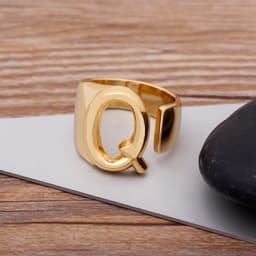 Trendy Hollow A-Z Letter Gold Color Adjustable Opening Ring Initials Name Alphabet Female Chunky Wide Party Wedding Jewelry