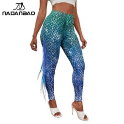 NADANBAO Mermaid Printed Pants Fish Scales Cosplay 3D Printed Women Bottoms Fashion Women's Leggings Tight Yoga Pants
