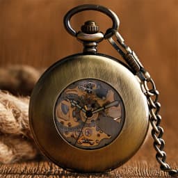 Polishing Smooth Silver/Black/Bronze Self Winding Mechanical Pocket Watch Hollow Circle Cover Retro Automatic Pendant Timepiece