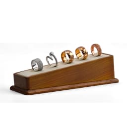 Oirlv 5 Grids Solid Wooden Ring Display Stand with Microfiber Jewelry Organizer Rack for Women and Men
