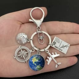 Earth plane keychain pendant earth compass personality memorial key ring gift for travel lovers