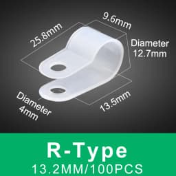 100PCS Cable Clips R-Type Nylon Clamp Plastic White Hose Fasteners Durable Mount Fix Hardware Electrical Fitting Wire Management
