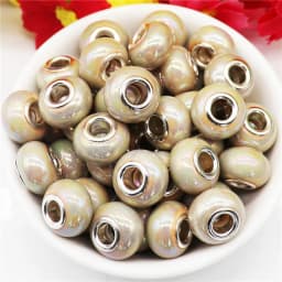 10Pcs Pink Color Smooth Surface European Resin Murano Large Hole Spacer Beads Charms for Bracelet DIY Craft Bracelet Necklace