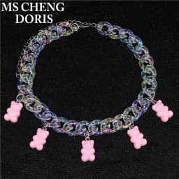 Handmade 7 Colors Cute Cartoon Bear Acrylic Chain Necklaces Candy Color Pendant For Women&Girl Daily Jewelry Party Gifts