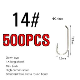 ICERIO 500/1000PCS Fly Tying Hook High Carbon Steel Nymph Dry Wet Fishing Fly Hook Down Eye 1X Long Shank Round Bend