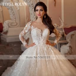 ETHEL ROLYN Luxury Wedding Dresses For Women Long Sleeve Beading Appliques Vintage Princess Wedding Gown Vestidos De Novia