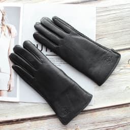 New Women's Black Deerskin Gloves Thick Wool Lining Winter Warm Genuine Leather Gloves Two Styles