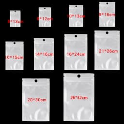 20-50pcs/lot White Clear Self Seal Zipper Plastic Zip Lock Bags Jewelry Packaging Pack Storage Package Poly Bag With Hang Hole