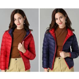 Women Ultra Light 90% Duck Down Jacket Hooded Jackets Long Sleeve Double Side Wear Reversible Lightweight Warm Coats