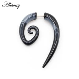 Alisouy 2pc 16G Fake Cheater Ear Plug Gauge Gray Black Color Acrylic Flesh Earring Wing Heart Spiral Shape Body Piercing Jewelry