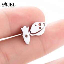 Multiple Black Stainless Steel Stud Earrings for Women Men Simple Volleyball Music Leaf Star Geometric Earings Jewelry Punk Gift