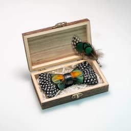 EASTEPIC Handmade Feather Bow Tie Brooch Wooden Box Set Men's Exquisite Accessories for Wedding Party Birthday Gift Necktie