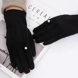 Women's Winter Plus Velvet Thicken Warm Touch Screen Gloves Elegant Pearl Suede Windproof Full Finger Cycling Driving Gloves K43