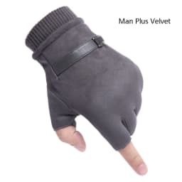 Man Women Winter Keep Warm Plus Velvet Thicken Thin Outdoor Sports Climb Cycling Drive Fitness Half Finger Tactical Gloves Suede