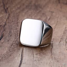 Vnox 12.5mm Signet Ring for Men, Black Square Top Stainless Steel Finger Band, Gothic Punk Rock Boy Stamp Rings