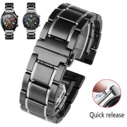 20mm 22mm luxury ceramic and stainless steel black gold strap for Samsung s2 3 4 Huawei GT watch strap bracelet wristband belt