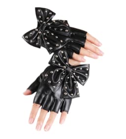 New Women Bowknot Rivet Stage Performance Leather Half Finger Gloves Fashion Sexy Personality Female Nightclub Hip Hop
