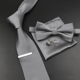 New Men's Tie Bowtie Set Luxury Business Worker Blue Black Solid Color Silk Polyester Jacquard Woven Necktie Suit Wedding Party