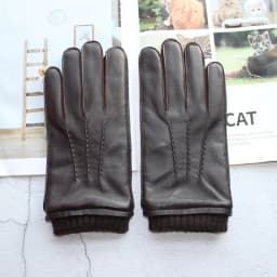 High-quality sheepskin touch screen gloves men's new corrugated wool knitted warm velvet motorcycle driving leather gloves