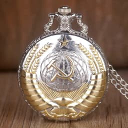 Luxury Soviet Badges Sickle Hammer Pocket Watch Bronze Pendant Russia Emblem Communism with Fob Chain Clock