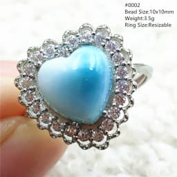 Natural Blue Larimar Adjustable Ring 925 Sterling Silver Larimar Gemstone Women Men Water Pattern AAAAA