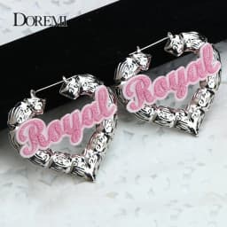 DOREMI Trendy Acrylic Custom Name Earrings Stainless Bamboo Hip Hop Round Earring Female Personality Color Acrylic Earrings Gift