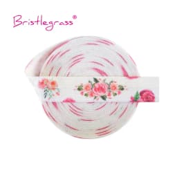BRISTLEGRASS 2 Yard 5/8" 15mm Fox Dog Cat Rose Flower Floral Print FOE Fold Over Elastic Spandex Band Hair Tie Dress Sewing Trim