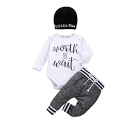Newborn Infant Baby Boy Clothes Sets 3pcs Little Brother Long Sleeve Romper Pant Hats Outfit Clothes