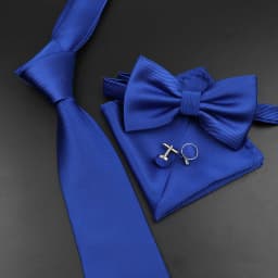New Men's Tie Bowtie Set Luxury Business Worker Blue Black Solid Color Silk Polyester Jacquard Woven Necktie Suit Wedding Party