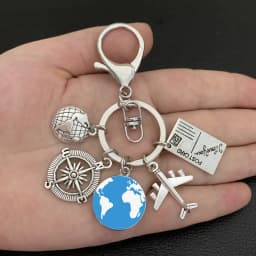 Earth plane keychain pendant earth compass personality memorial key ring gift for travel lovers