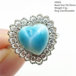 Natural Blue Larimar Adjustable Ring 925 Sterling Silver Larimar Gemstone Women Men Water Pattern AAAAA
