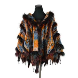 CK708 Real Knitted Rabbit Shawl Poncho Stole With Tassels Shrug Cape Robe Tippet Wrap With Raccoon Fur Collar Women