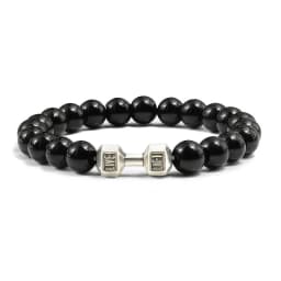 High Quality Men Beaded Bracelet Natural Black Lava Stone Dumbbell Charm Bracelets Energy Fitness Barbell Fashion Women Jewelry