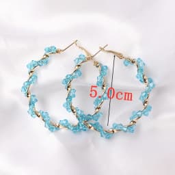 New Blue Color Dangle Earring for Women Round Metal Flower Leaf Crystal Gem Star Brincos Sweet Wedding Party Jewelry Xmas Gift