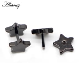 Alisouy 2pcs New Unisex Stainless Steel Barbell Ear Stud Classic Five-Pointed Star Earrings Screw Back Ear Piercing Body Jewelry