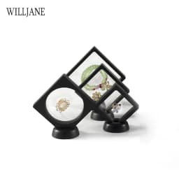 Gem Stones Ring Display Holder Transparent PE Film Jewelry Presentation Box Bracelet Pendant Frame Dustproof Stand 3D Suspension