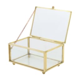 Retro Rectangle Transparent Golden Glass Ring Box Wedding Geometric Jewelry Organizer Home Decorative Box for Storage Trinket